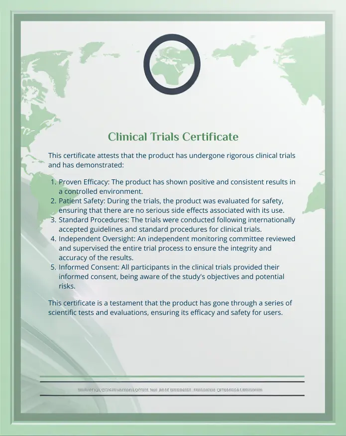 Certificate of approval for clinical trials, displayed with official seals